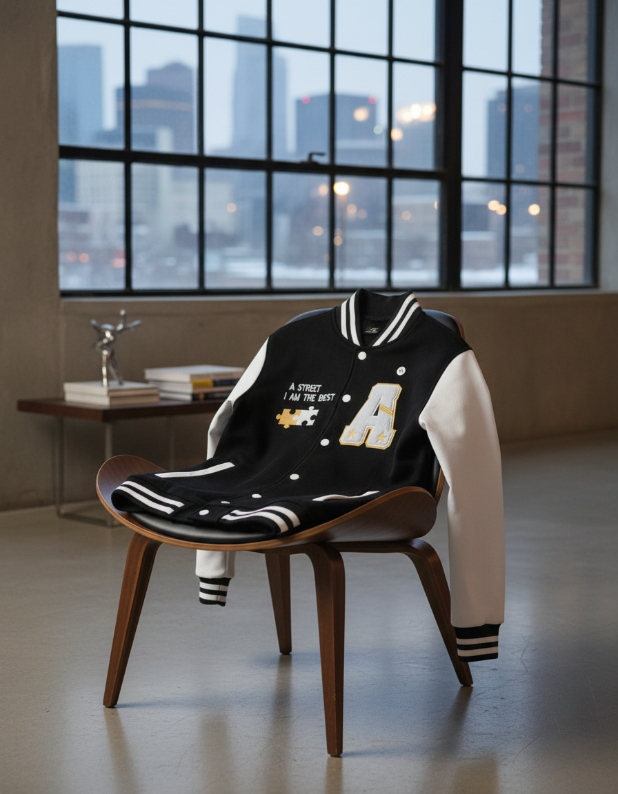 Premium Varsity Jacket in Urban Winter Setting